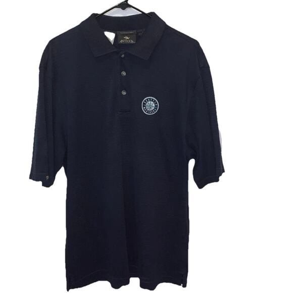 Seattle Mariners Polo Men's Sz Large Antigua Navy Blue Baseball Mens Shirt Top - Picture 1 of 9
